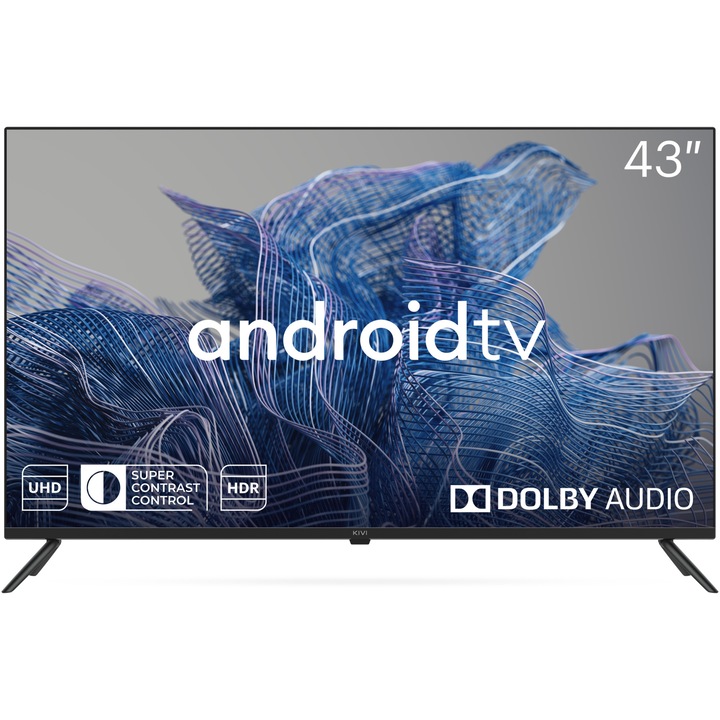 Televizor LED Smart, KIVI, 43U740NB, 108 cm, 4K, Ultra HD, Google TV, Android, Negru