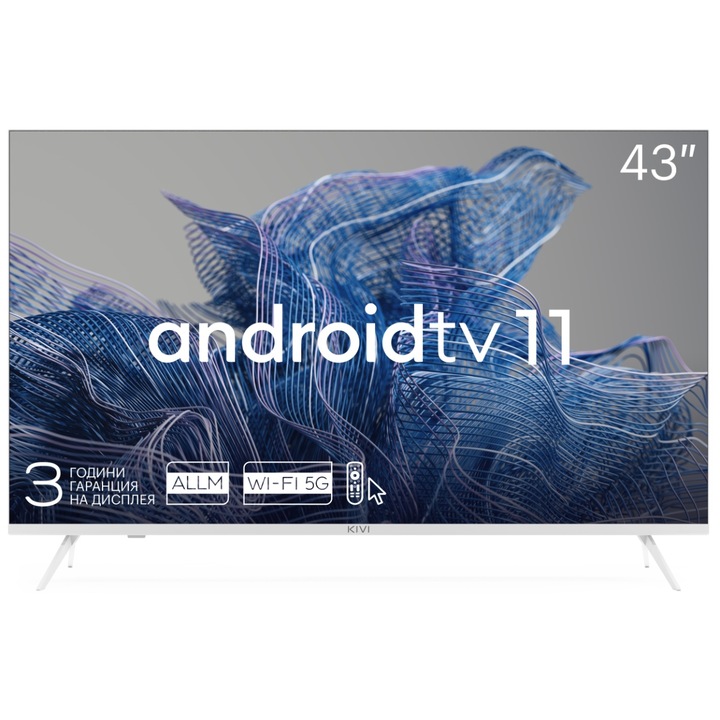 Телевизор KIVI LED 43U750NW, 43" (109 см), Smart Android TV, 4K Ultra HD, Бял, Клас G
