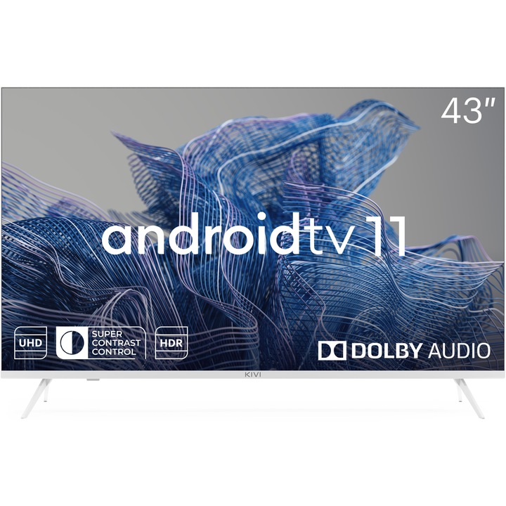 Televizor KIVI LED 43U750NW, 109 cm, Smart Android TV, 4K Ultra HD, Alb, Clasa G