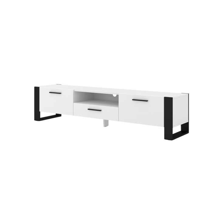 Comoda TV, AKL Furniture Private, HDF/Plastic, 200x43x48 cm, Alb/Negru