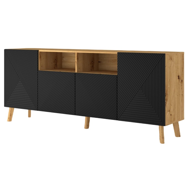 Comoda cu rafturi, AKL Furniture Private, HDF/Plastic, 195x42x80 cm, Maro/Negru