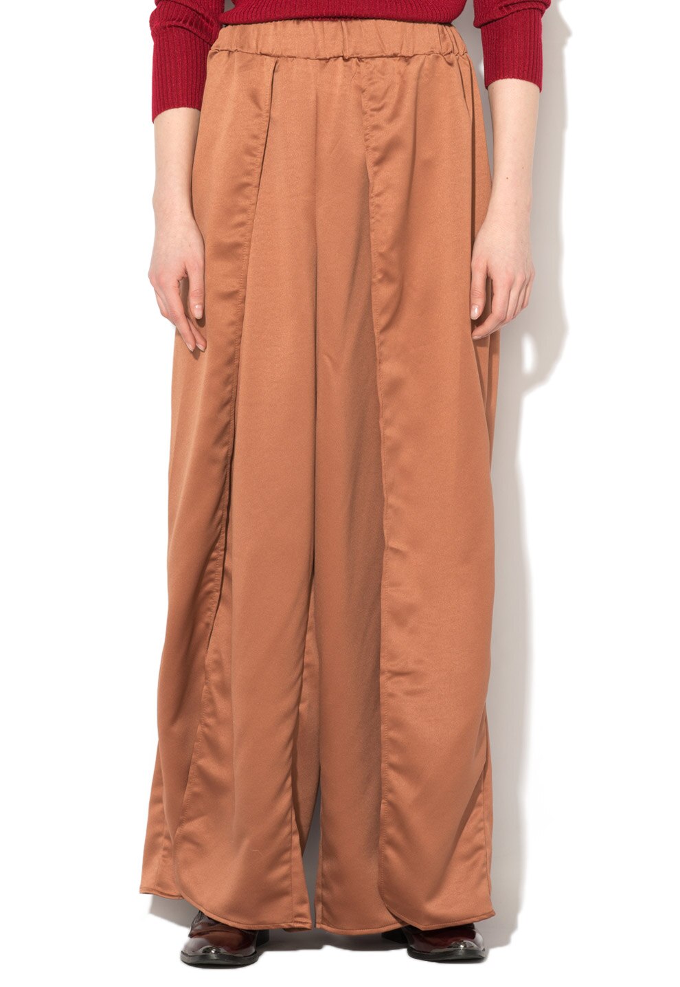 Glamorous Fusta-pantalon maro acaju de satin cu slit adanc L