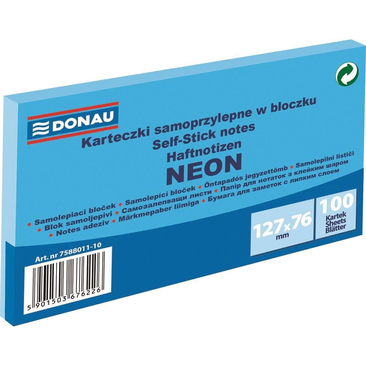 Notite adezive DONAU, 76 x 127 mm, albastru neon, 100 file