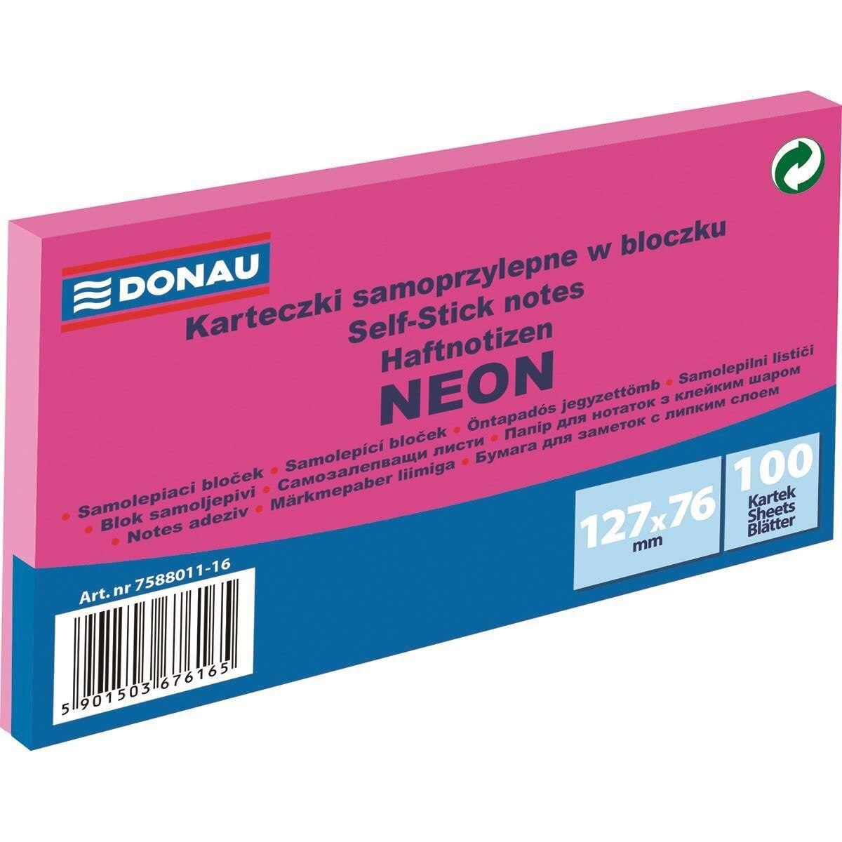 Notite adezive DONAU, 76 x 127 mm, roz neon, 100 file