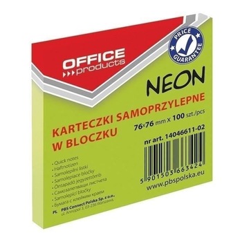 Notite adezive OFFICE Products, 76 x 76 mm, verde neon, 100 file Notite adezive OFFICE Products, 76 x 76 mm, verde neon, 100 file