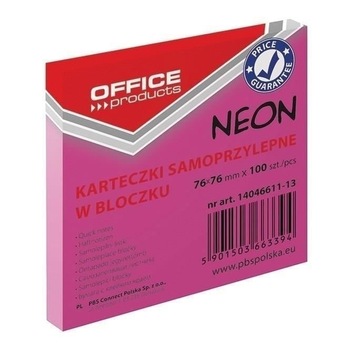 Notite adezive OFFICE Products, 76 x 76 mm, roz neon, 100 file Notite adezive OFFICE Products, 76 x 76 mm, roz neon, 100 file
