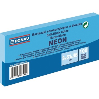 Notite adezive DONAU, 3 x 38 x 51 mm, albastru neon, 100 file Notite adezive DONAU, 3 x 38 x 51 mm, albastru neon, 100 file
