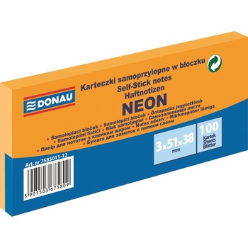 Notite adezive DONAU, 3 x 38 x 51 mm, portocaliu neon, 100 file Notite adezive DONAU, 3 x 38 x 51 mm, portocaliu neon, 100 file