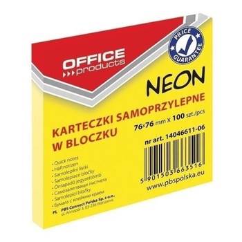 Notite adezive OFFICE Products, 76 x 76 mm, galben neon, 100 file Notite adezive OFFICE Products, 76 x 76 mm, galben neon, 100 file