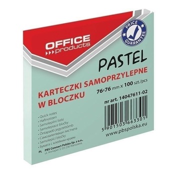 Notite adezive OFFICE Products, 76 x 76 mm, verde pastel, 100 file Notite adezive OFFICE Products, 76 x 76 mm, verde pastel, 100 file
