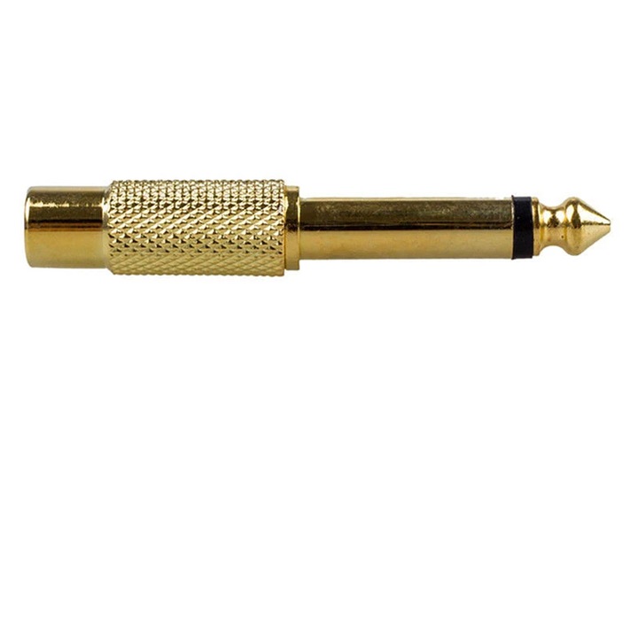 Fém adapter 1x RCA - 1x Jack 6,3 mm, sárgaréz anyag, arany