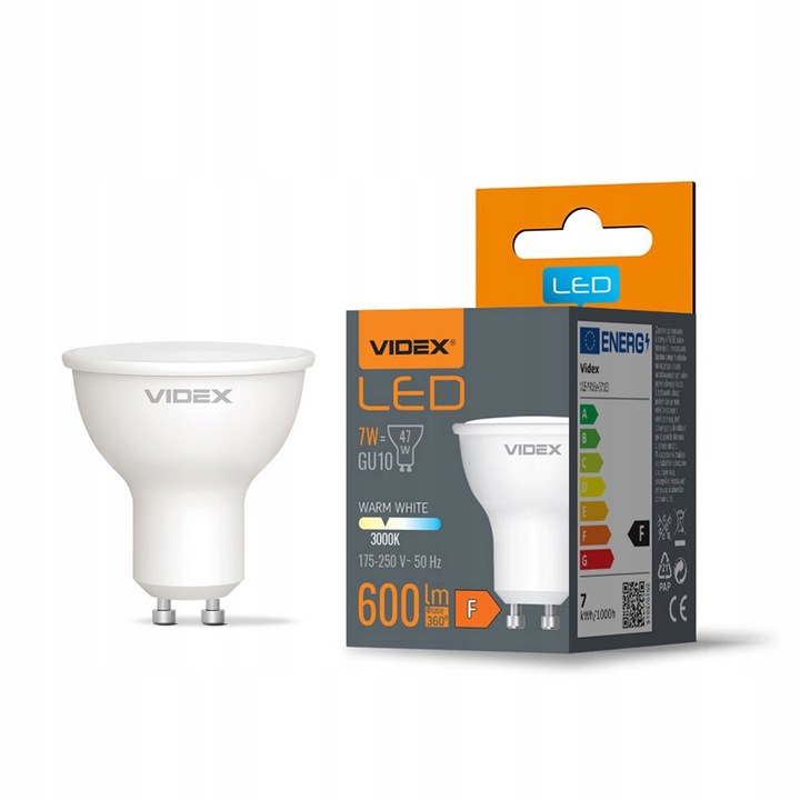 Bec, Videx, LED, GU10, 230V, 7W, Alb