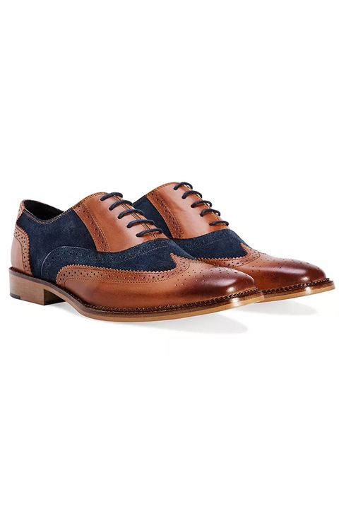 Мъжки обувки Redfoot Oxford Brogue, Двуцветен, Естествена кожа, Тъмносин/Кафяв