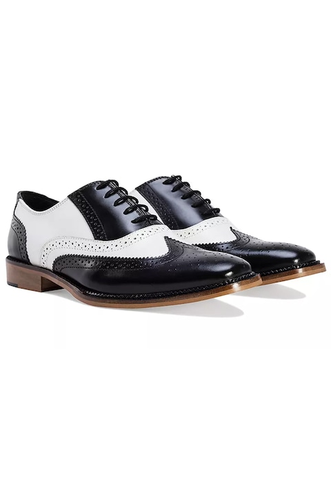 Férfi Redfoot Oxford Brogue cipő, kétszínű, valódi bőr, Fehér/Fekete
