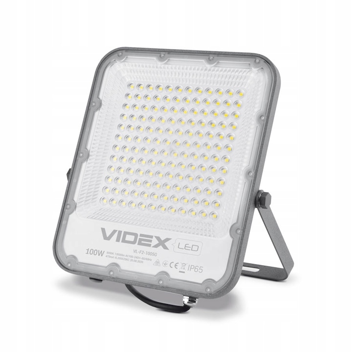 Proiector LED, Videx, Aluminiu, 100 W, 284.3 x 253 x 30.9 mm, 1300 lm, Alb/Argintiu