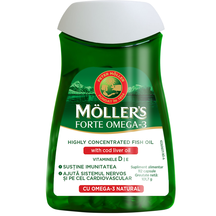 Moller’s Forte Omega-3 cu ulei de ficat de cod, 112 capsule