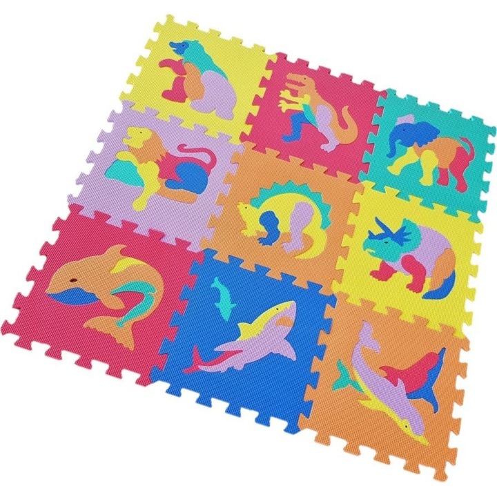 Puzzle Animale si dinozauri, Puzzle, Spuma, 30x30 cm, Multicolor