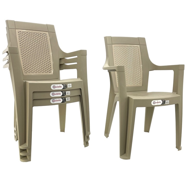 Set 4 scaune cu cotiere, ELEGANCE RATTAN 62x57x88cm din polipropilena, capucino