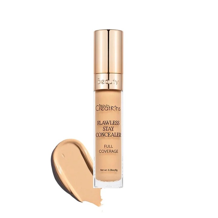 Corector/Anticearcan cu putere mare de acoperire si rezistent Beauty Creations Flawless Stay Concealer C12, 8g