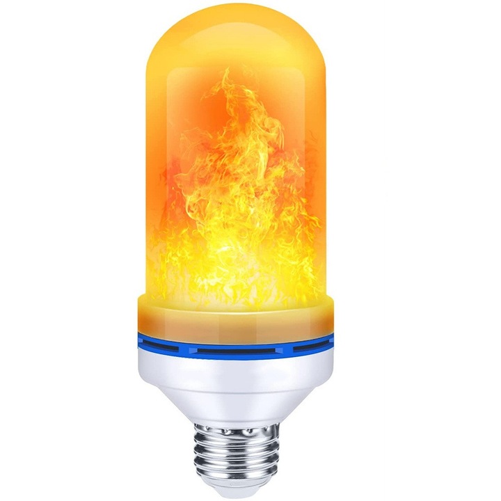 Bec LED decorativ, efect real de flacara, WTO®, E27, 9 W, 1200 Lm, temperatura culoare 1800K, Alb, 15 x 6 cm
