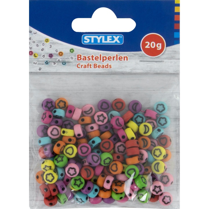 Margele din plastic rotunde colorate 7 mm cu modele Stylex, 20 gr