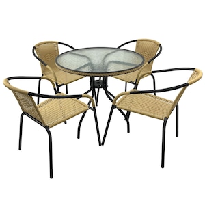 Set mobilier gradina/terasa masa rotunda 80x72cm blat sticla cu 4 scaune, ratan sintetic