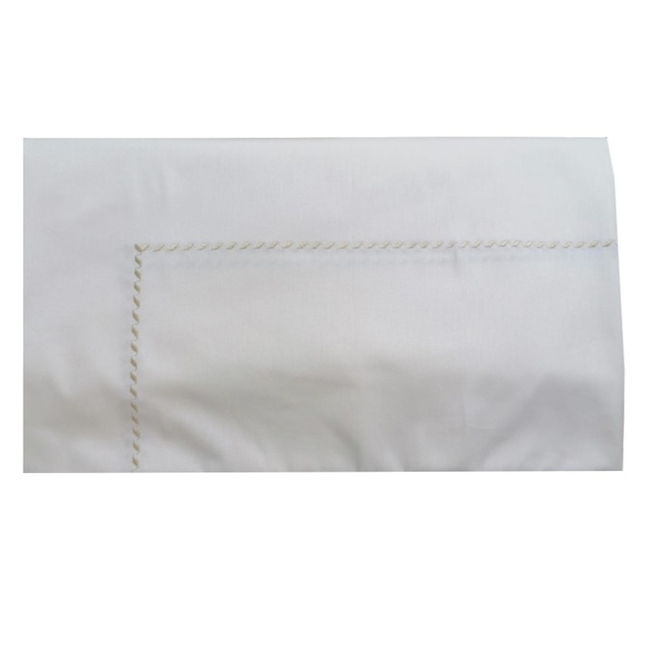 Чаршаф с ластик за двойно легло, 180 x 200 x 38 см, Casa Bucuriei, модел Elegance, кремав, 100% памук, 260 см x 280 см, бродиран бордюр