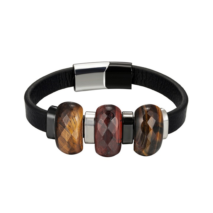 Bratara piele naturala cu Ochi de Tigru si inchizatoare din inox in 2 culori, BeSpecial, BATI0074_23, Lungime 23 cm