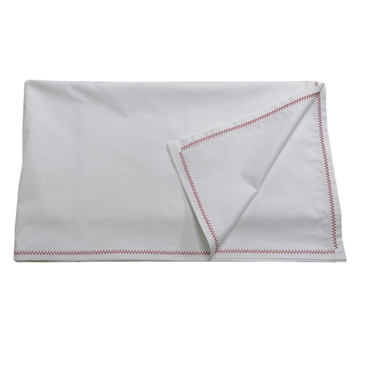 Cearsaf pat single, 180 x 250 cm, Casa Bucuriei, model Decor, crem jasmine/maro roscat, bumbac 100%, bordura brodata