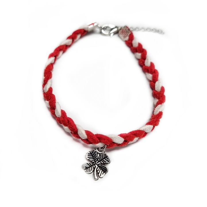 Martisor Bratara Trifoi cu patru foi, din piele intoarsa eco impletita lucrata manual by Wild Bracelets