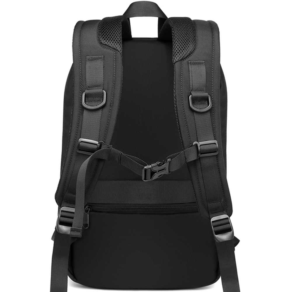 Rucsac laptop 15.6 inch, rezistent la stropi de apa, buzunar antifurt, cu lacat TSA, design minimalist OZUKO, OZ9497BK, Negru