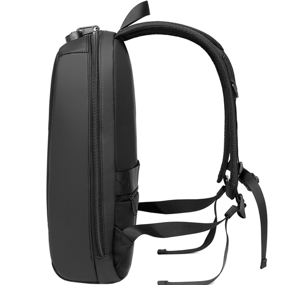 Rucsac laptop 15.6 inch, rezistent la stropi de apa, buzunar antifurt, cu lacat TSA, design minimalist OZUKO, OZ9497BK, Negru