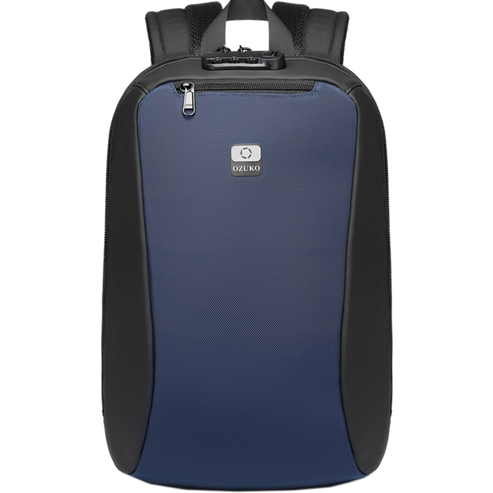 Rucsac laptop 15.6 inch, rezistent la stropi de apa, buzunar antifurt, cu lacat TSA, design minimalist OZUKO, OZ9497NY, Albastru