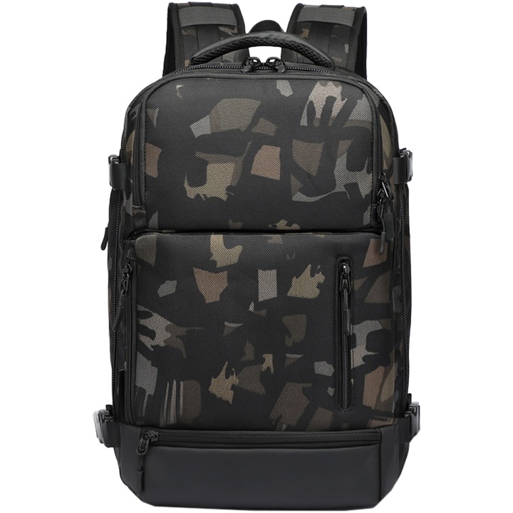 Rucsac universal pentru laptop, impermeabil, antifurt, port USB, OZUKO OZ9405SCM Camuflaj