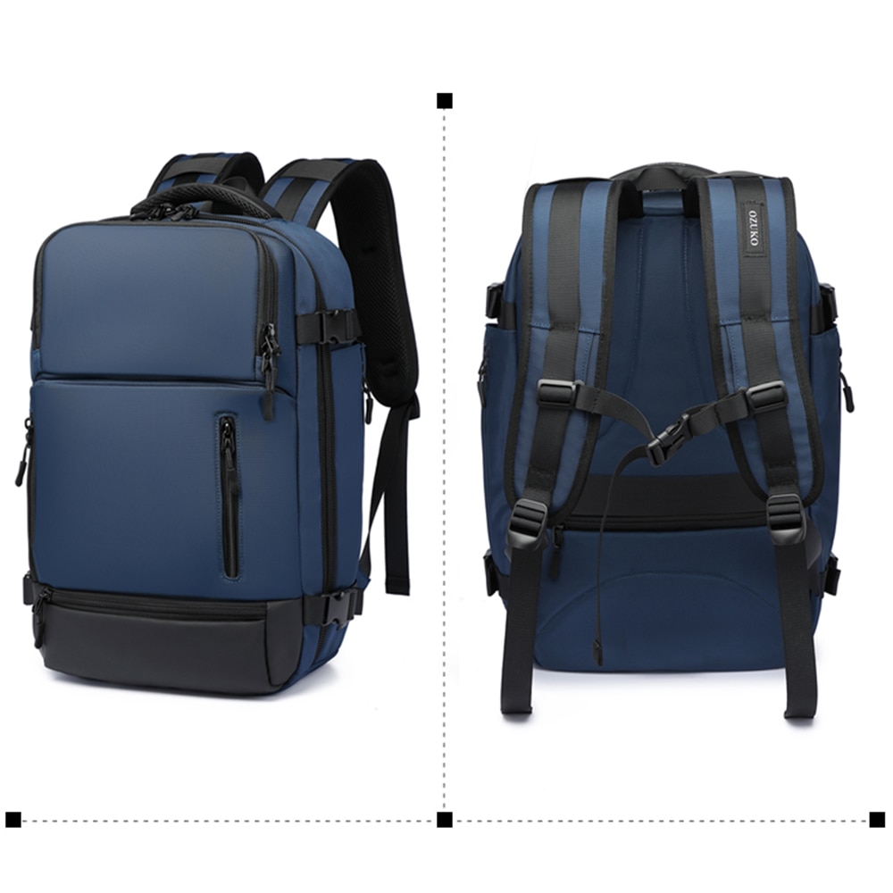 Rucsac laptop 15.6 inch, port USB, rezistent la stropi de apa, buzunar antifurt, sistem fixare pe valiza, potrivit pentru calatorii OZUKO, OZ9405SNY, Albastru