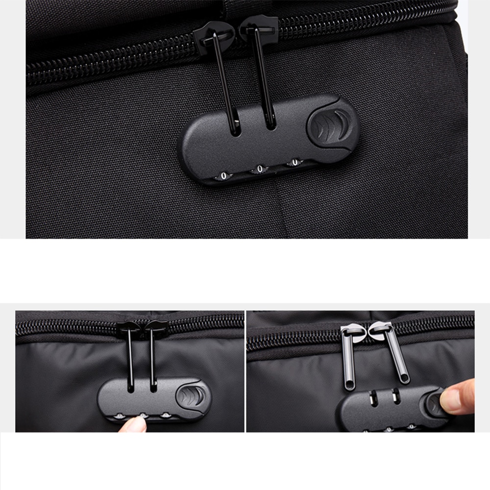 Rucsac laptop 15.6 inch, cu benzi reflectorizante si lacat TSA, rezistent la stropi de apa, potrivit pentru calatorii, OZUKO, OZ8969BK, Negru