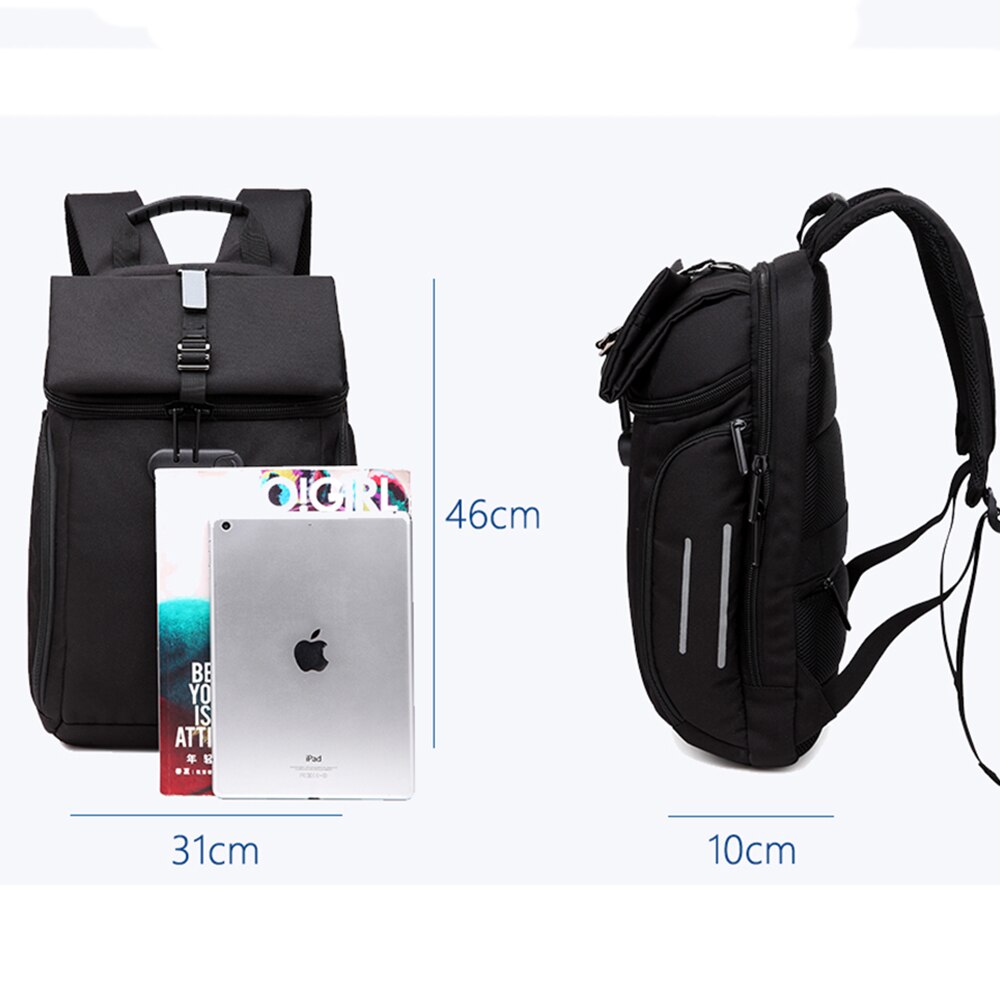 Rucsac laptop 15.6 inch, cu benzi reflectorizante si lacat TSA, rezistent la stropi de apa, potrivit pentru calatorii, OZUKO, OZ8969BK, Negru