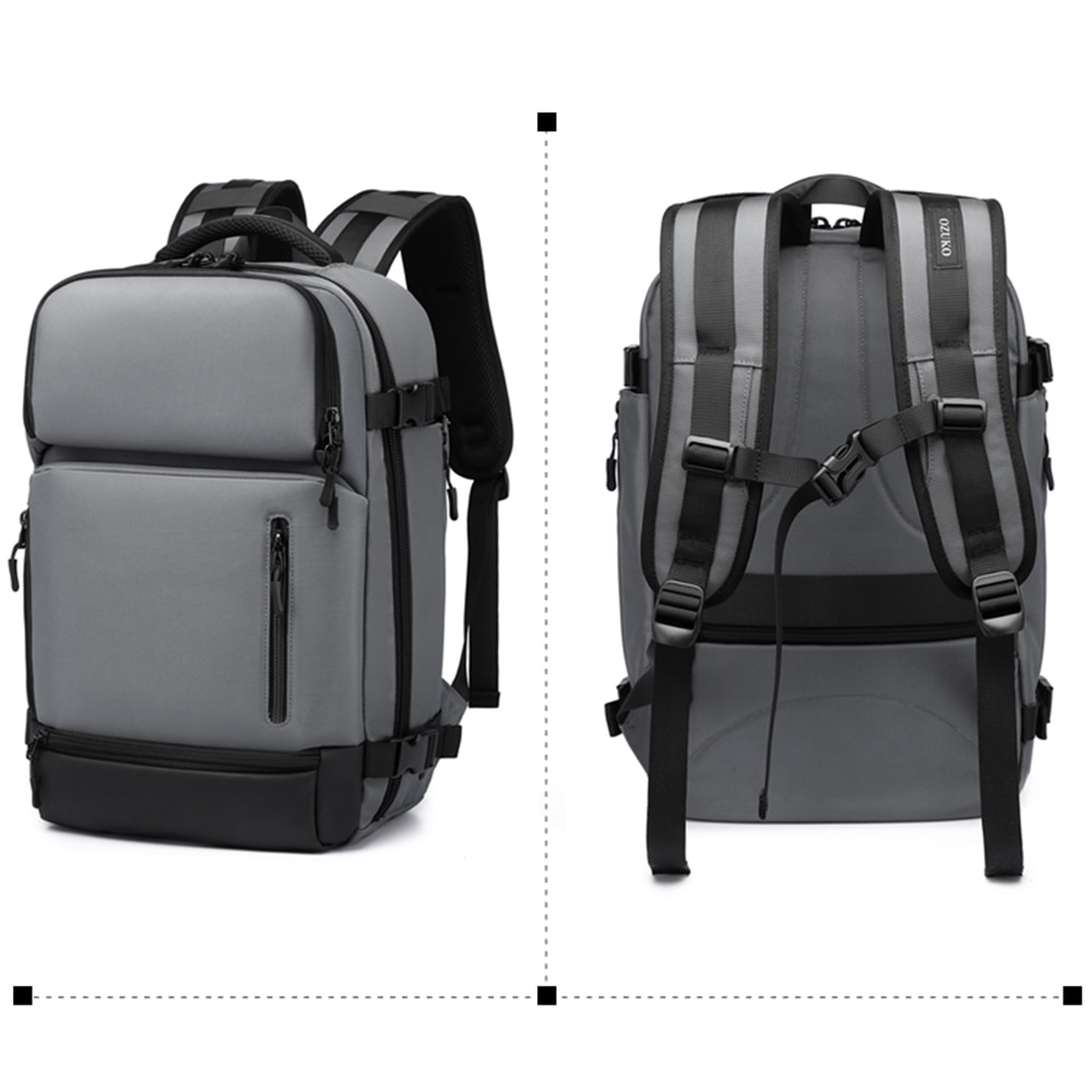 Rucsac laptop 15.6 inch, port USB, rezistent la stropi de apa, buzunar antifurt, sistem fixare pe valiza, potrivit pentru calatorii OZUKO, OZ9405SGY, Gri