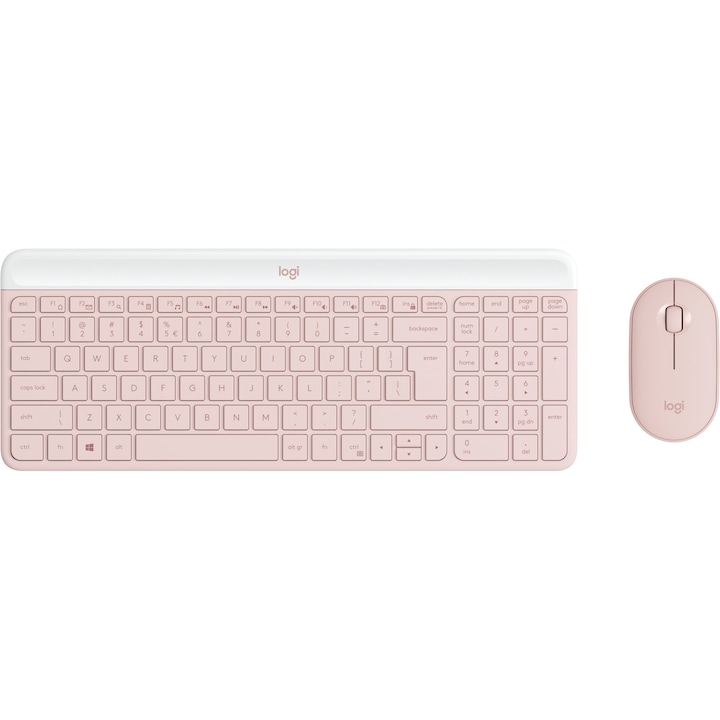 Комплект безжична клавиатура + Мишка Logitech MK470, Slim, layout US INTL, Rose