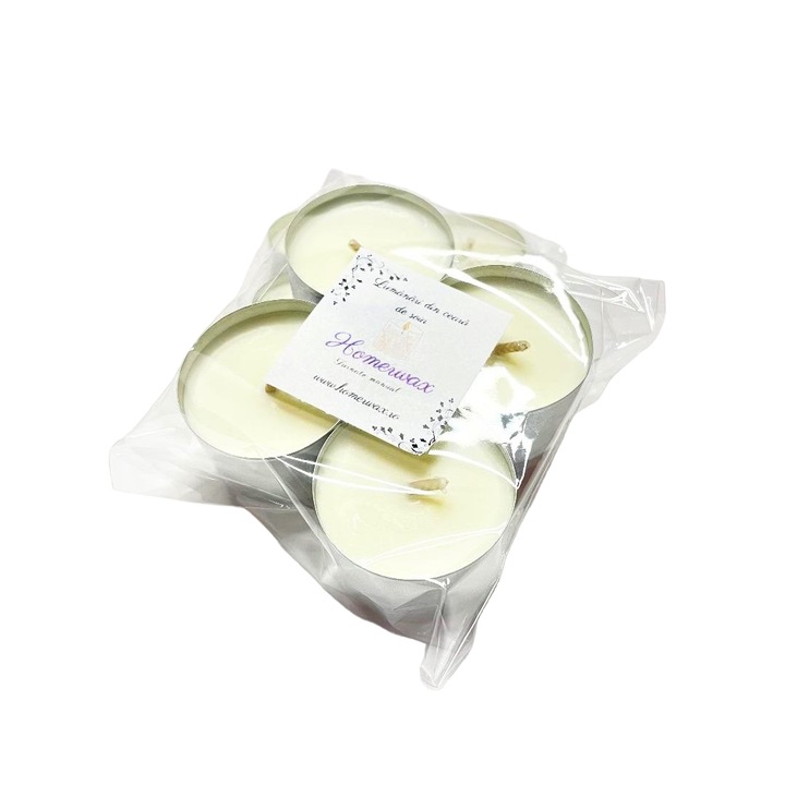 Комплект неароматизирани свещи от естествен соев восък, ръчна изработка, сребрист цвят на опаковката, 4 бр., количество восък 82 g