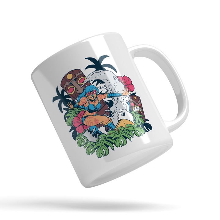 Cana Personalizata Calatorii, Hawaii, Plaja, Inghetata, Mare, Palmieri, Ceramica, 330 ml, Multicolor