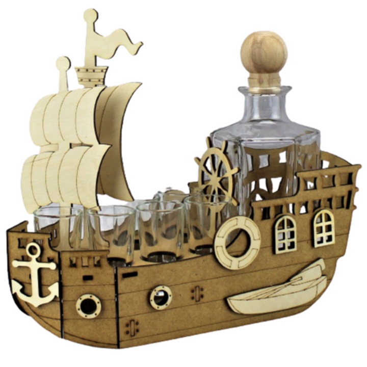 Set decantor 0,5l si 6 pahare 25ml, model nava