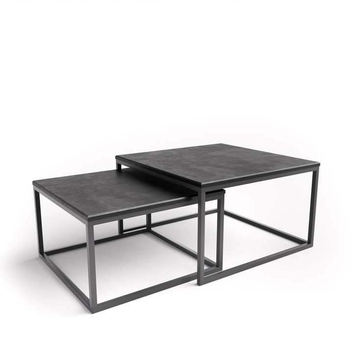 Set 2 masute de cafea, 60/70cm, Otel/MDF, Negru