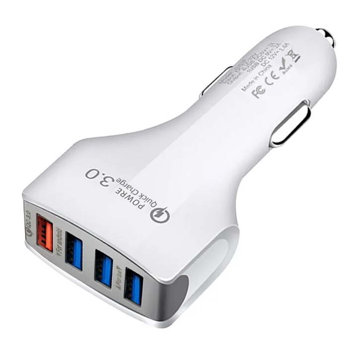 Incarcator auto Qualcomm 3.0 Fast Charge, 4 x USB, 7A, alb
