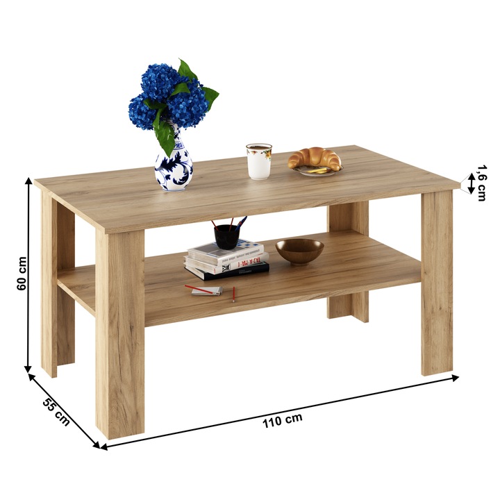 Холна Маса DacEnergy, Изработена От Pal, ABS Кант, Изчистен Дизайн, Правоъгълна Форма, 110 x 55 x 60 См, Занаятчийски Дъб