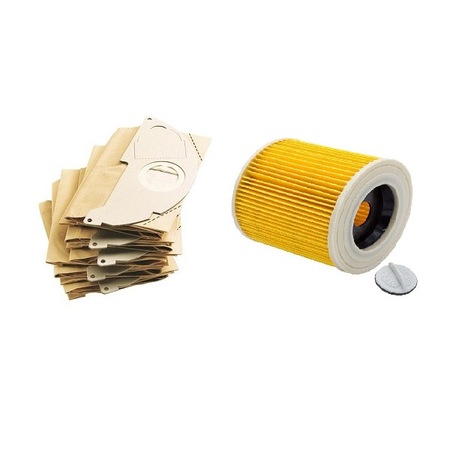 Комплект от 5 торби и въздушен филтър за прахосмукачки Karcher WD 2, MV ...