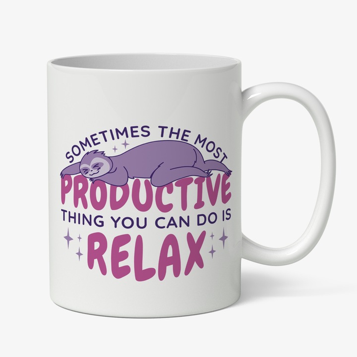 Cana Personalizata Relaxare, Sometimes the Most Productive Thing you can do is Relax, Ceramica, 330 ml, Multicolor