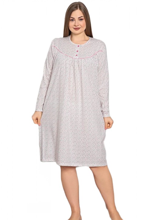 Pijama bumbac tip camasa de noapte dama, batal marime mare, alb 4376, Alb