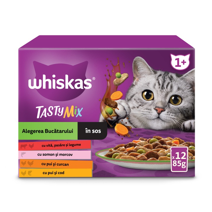 Hrana umeda pentru pisici Whiskas Tasty Mix, Chef's choice, in sos, 12 x 85g