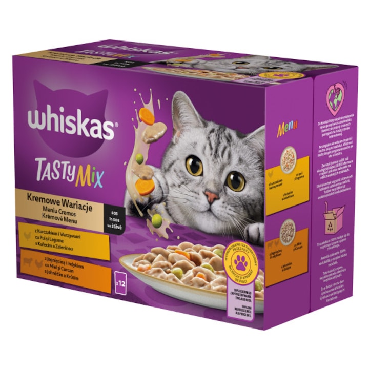Мокра храна за котки Whiskas, Tasty Mix Creamy Creations, 12 x 85 гр